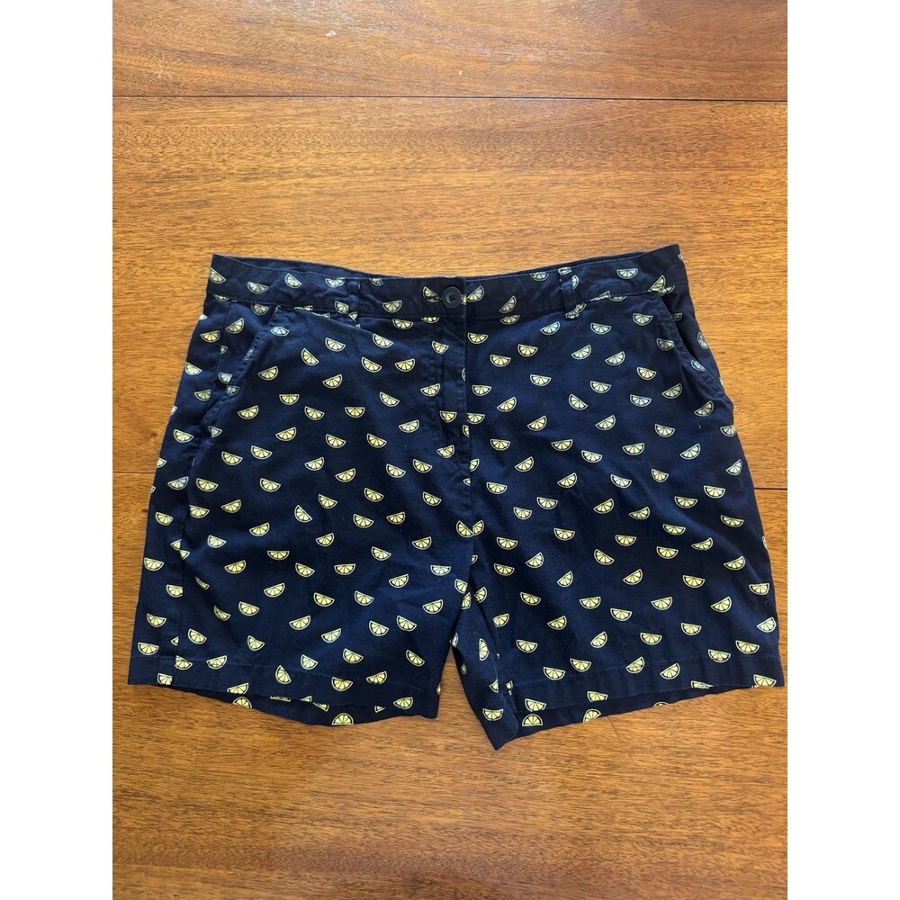 Caribbean Joe Womens Shorts Size 14 Navy Citrus Lemon Lime Print Cotton Stretch